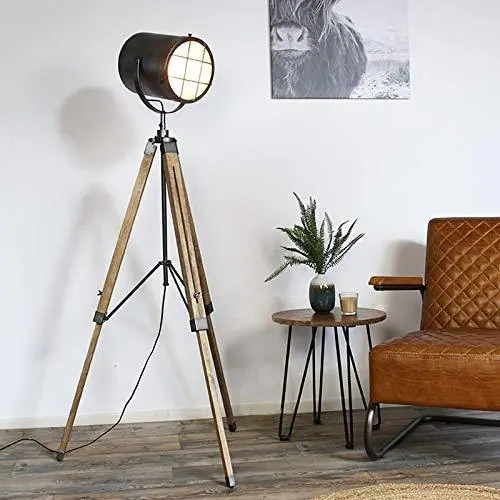 Lampadaire Projecteur Industriel Noir Brossé