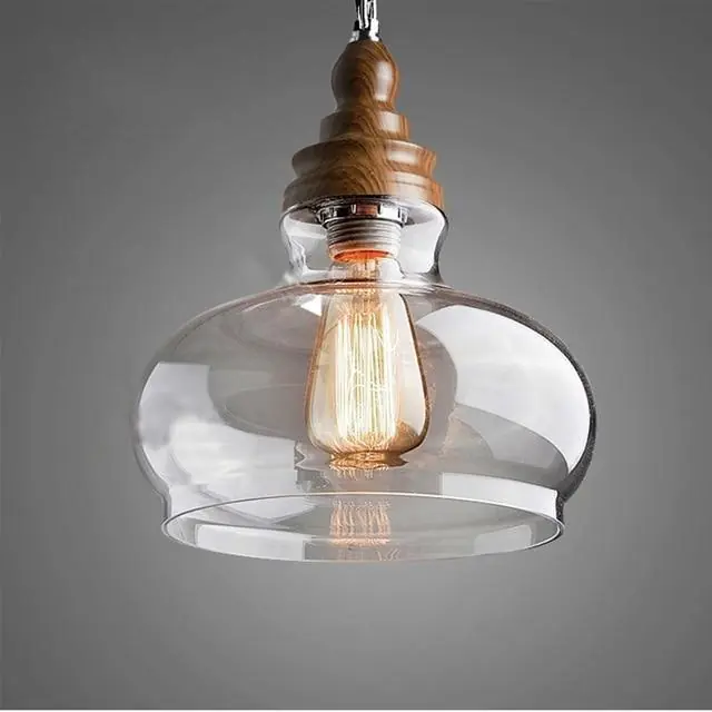 Suspension Industrielle Verre et Bois 1900