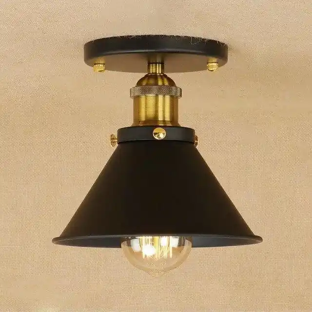 Plafonnier Industriel Vintage 1940 - Noir et Or