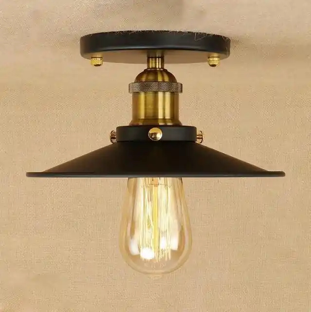 Plafonnier Industriel Vintage 1910 - Noir et Or