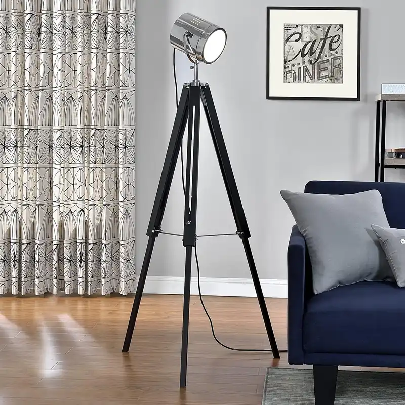 Lampadaire Trepied Industriel Black & Chrome
