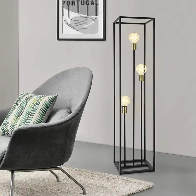 Lampadaire Industriel Noir Design Triple