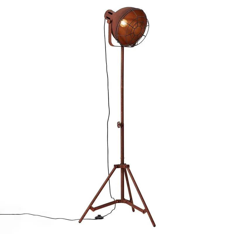 Lampadaire Trepied Industriel Aspect Rouille