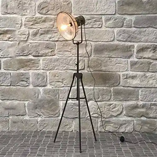 Lampadaire Trepied Industriel Verre Strié