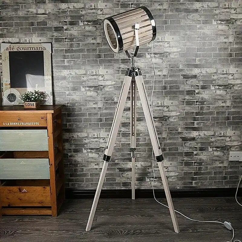 Lampadaire Trepied Industriel Tonneau Blanc