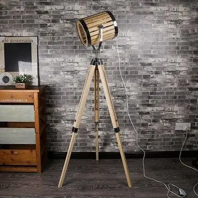 Lampadaire Cinema Industriel Tonneau Bois Clair