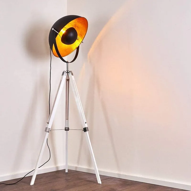 Lampadaire Industriel Noir Moon XL - Pied Blanc