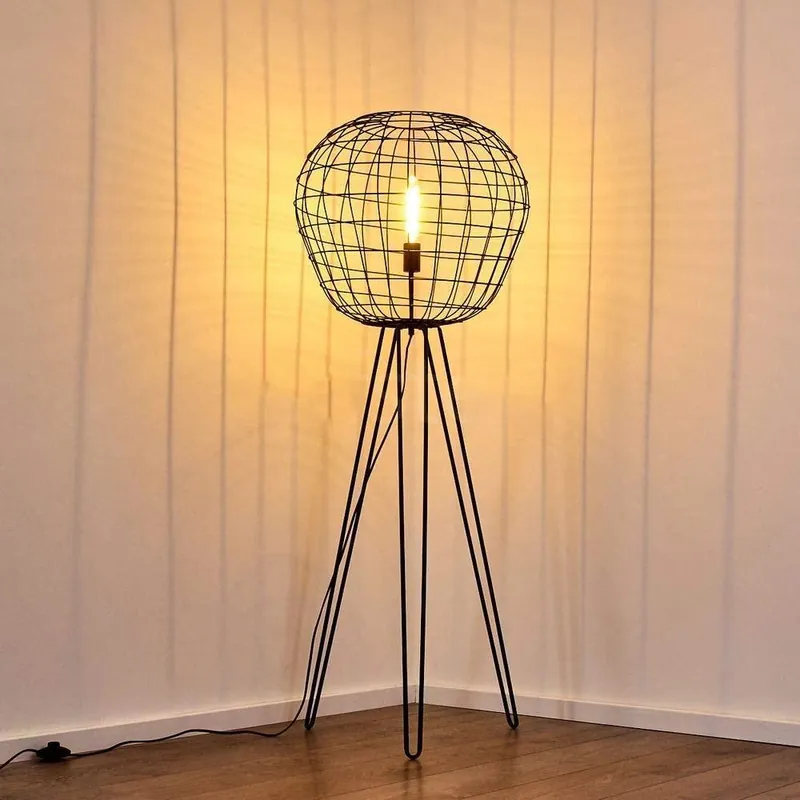 Lampadaire Trepied Industriel Cage à Oiseaux - V2