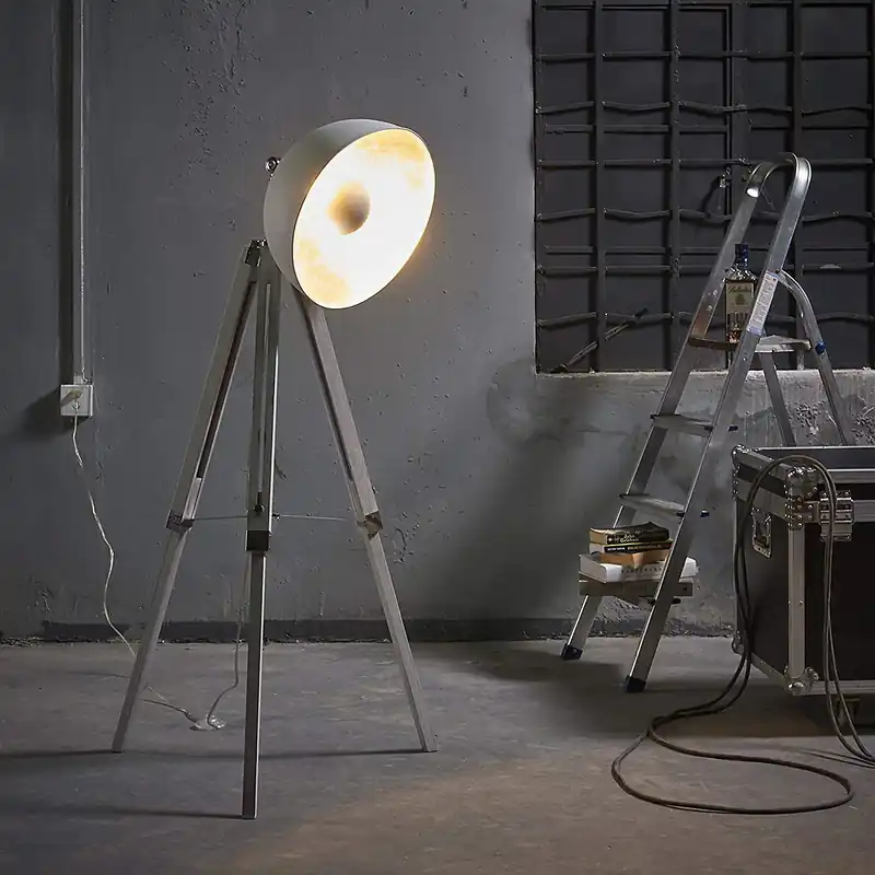 Lampadaire Trepied Industriel Projecteur Blanc