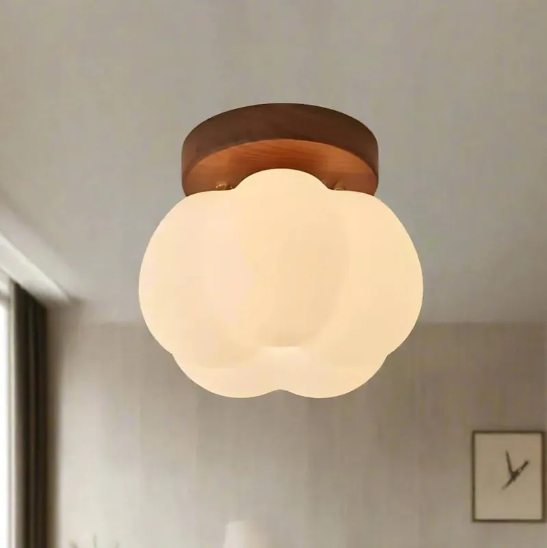 Vintage rustikt glas & Loftlampe i træ