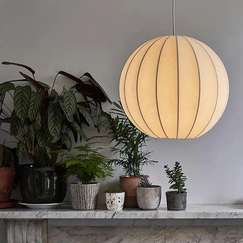 Minimalist Ribbed Round Fabric Pendant Light