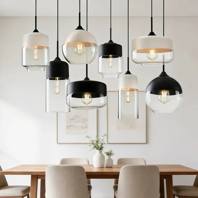 Géométrique moderne noir & Suspension en verre ambré