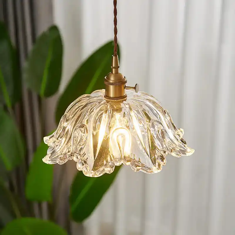 Lampe à suspension nordique en verre à une tête en forme de fleur