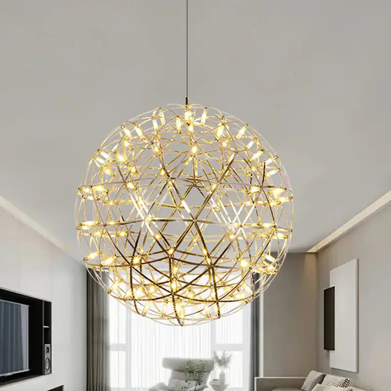 Lampe à suspension élégante en forme de boule en acier inoxydable