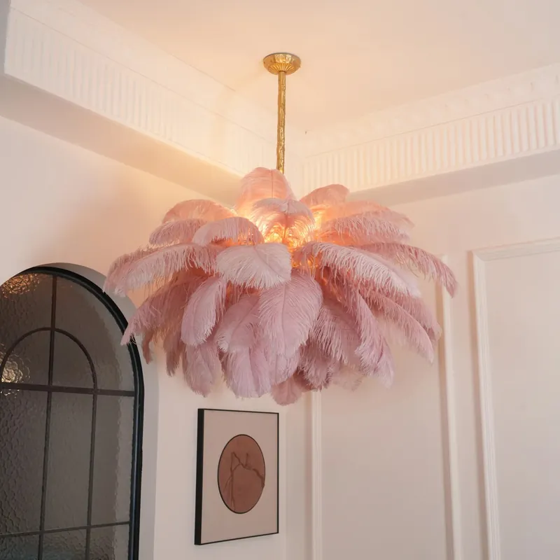 Lustre de luxe moderne à plumes organiques
