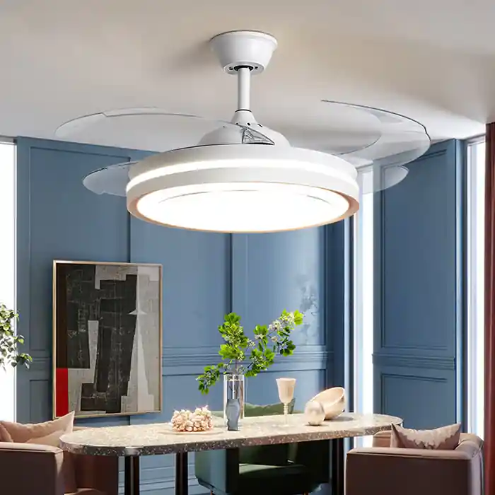 Ventilatore da soffitto con telecomando in metallo bianco con luce