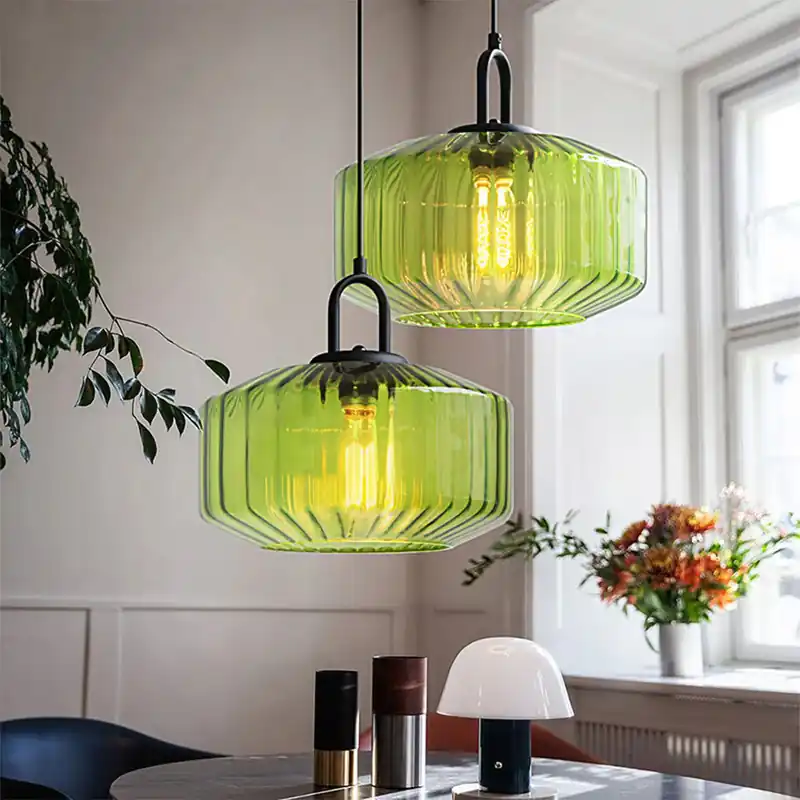 Lampada a sospensione in vetro a strisce vintage moderno nordico