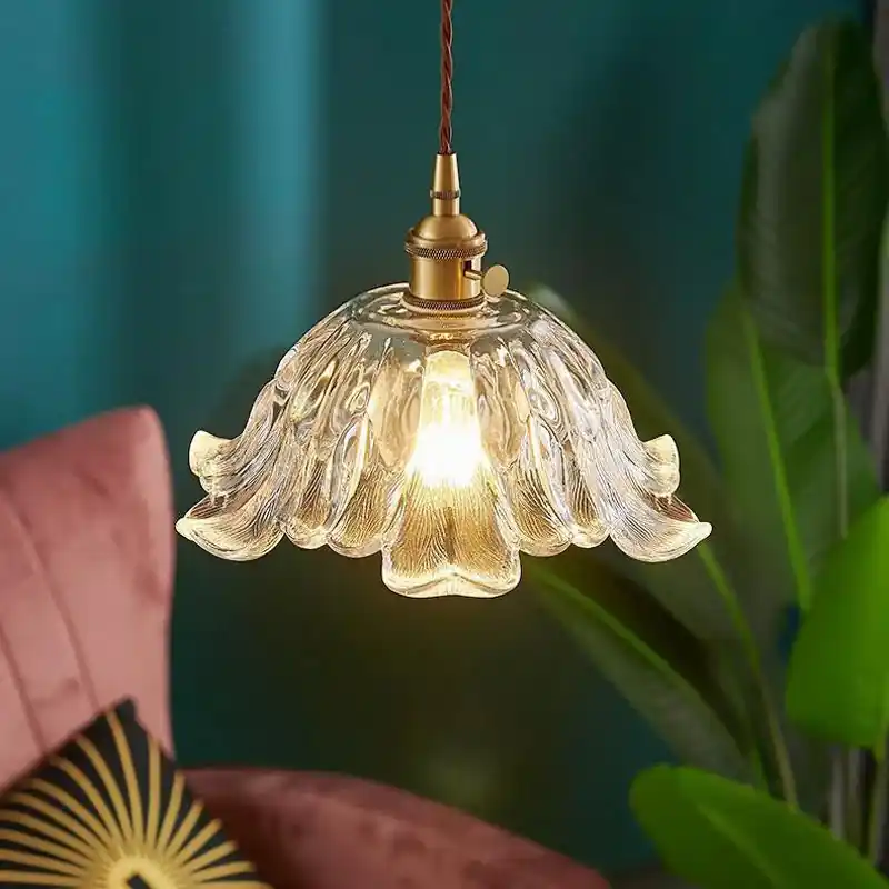 Lampada a sospensione in vetro ottone ambrato nordico