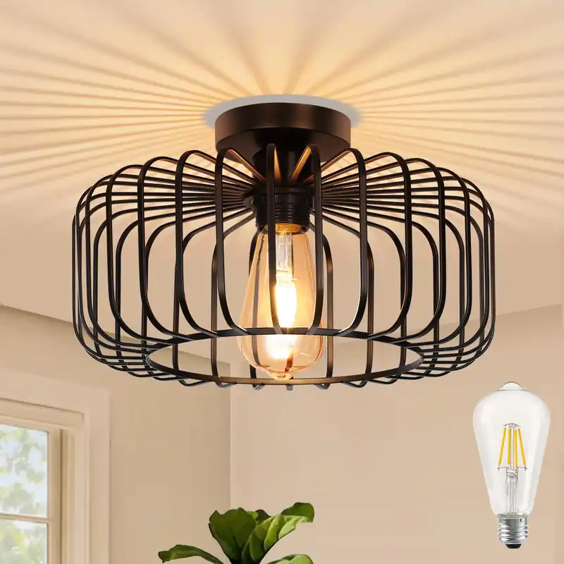 Lampada da soffitto moderna a forma di gabbia per uccelli di metà secolo