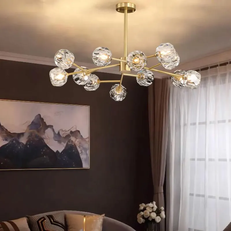 Lampadario a cascata con sfera di vetro