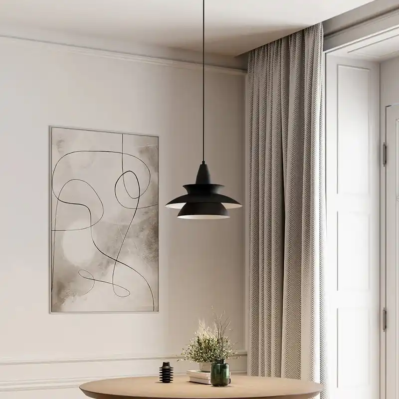 Lampada a sospensione retrò classica nera in alluminio