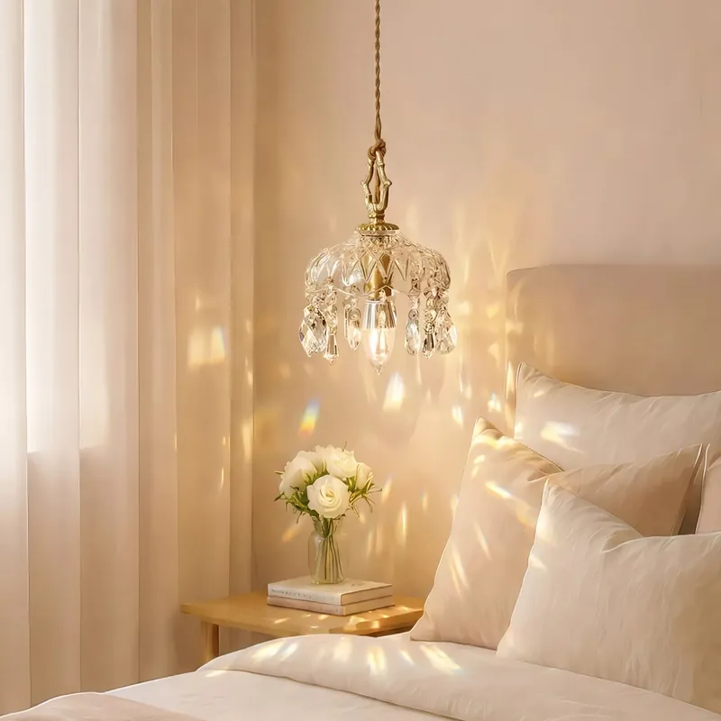 Vintage kopparkristall taklampa