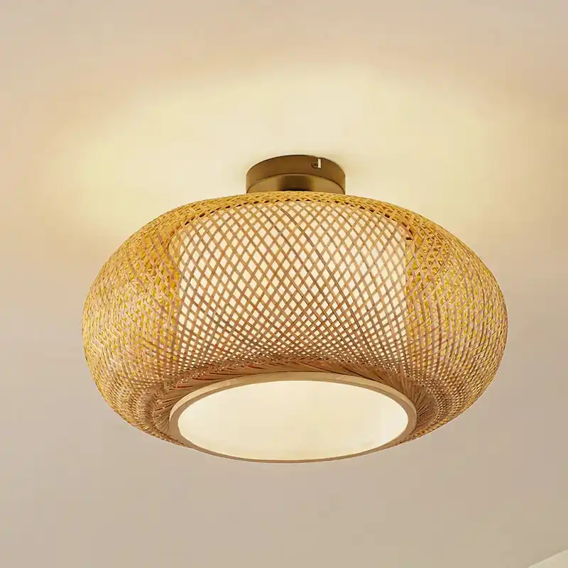 Trendig rund sfärisk taklampa i bambu