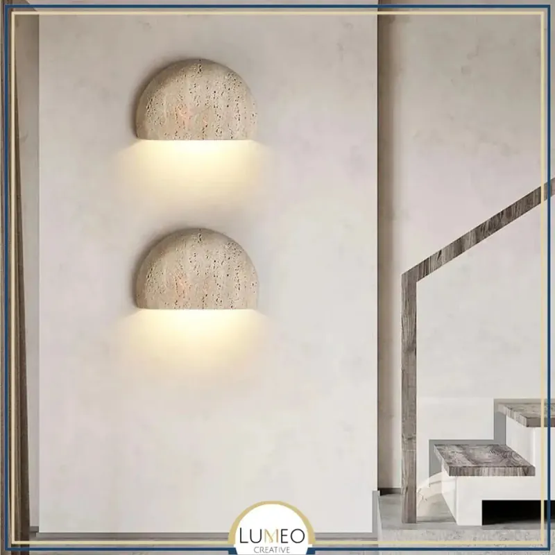 Applique murale demi-lune en pierre naturelle | Luminaire sculptural à lumière indirecte