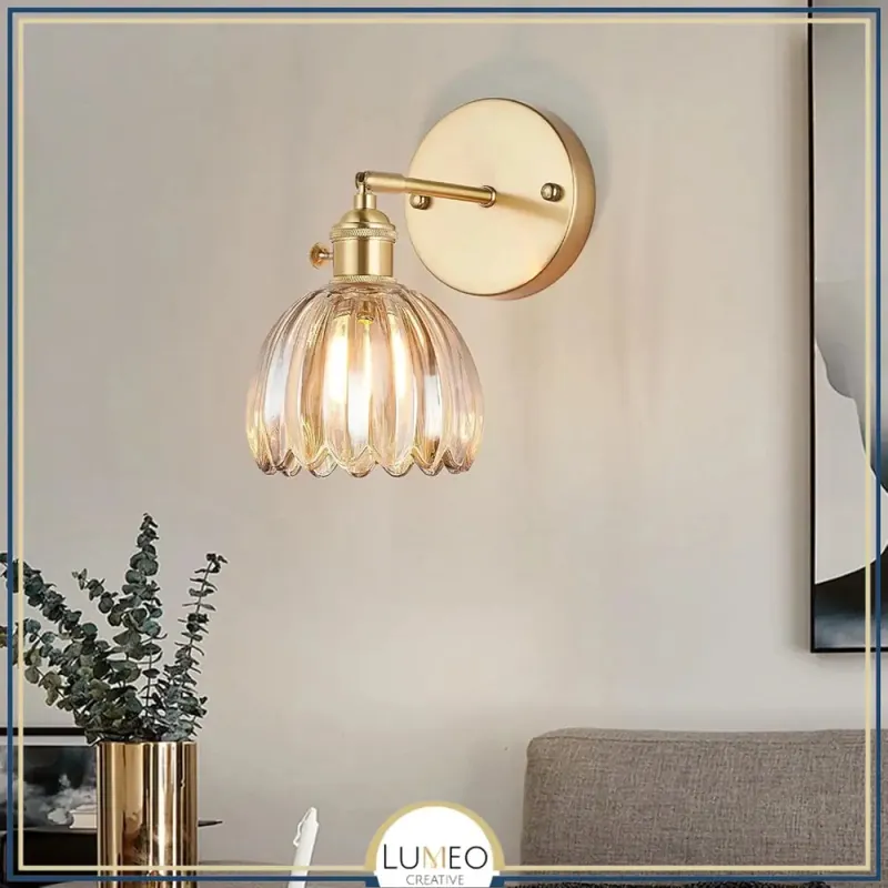 Applique murale vintage en verre nervuré | Luminaire suspendu ou fixe