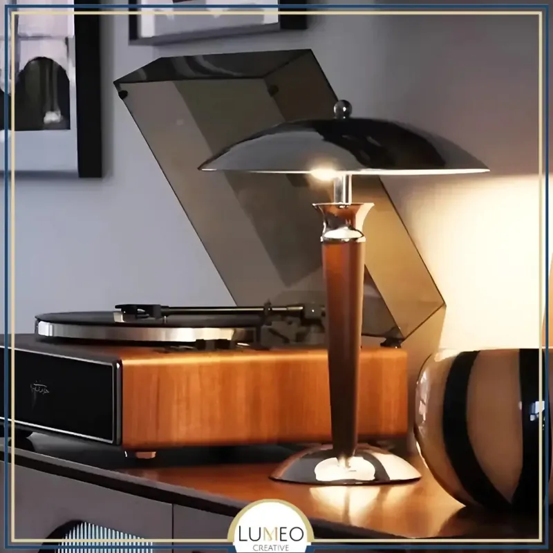 Lampe à poser design métal & bois | Style rétro-chic