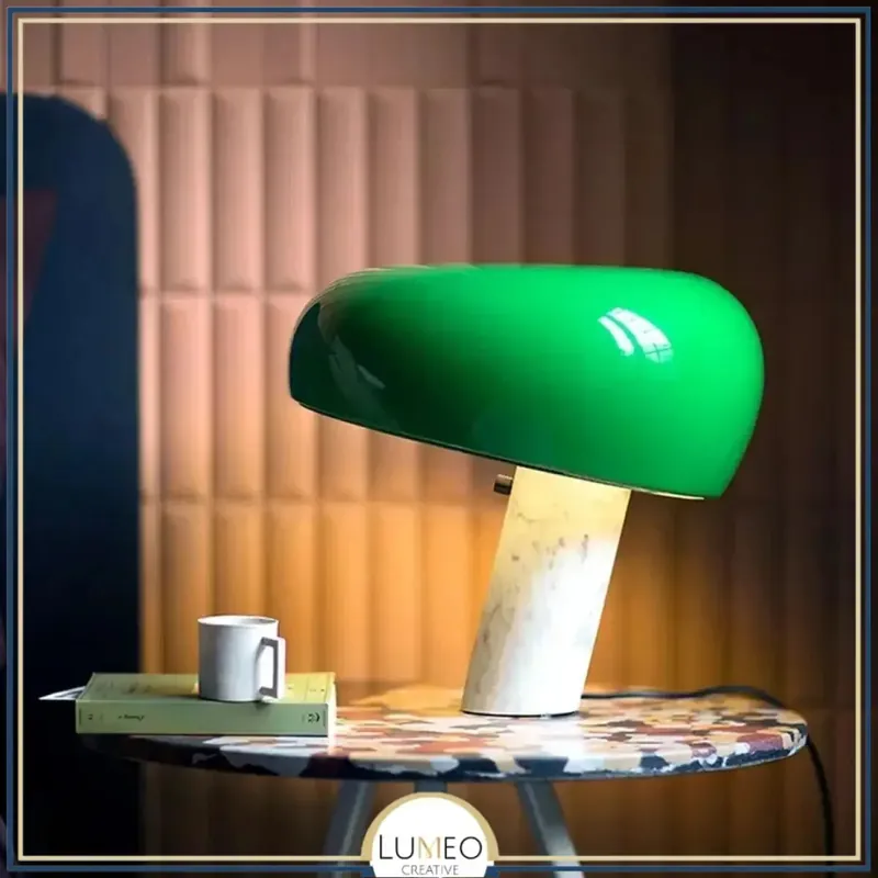 Lampe champignon marbre et abat-jour coloré | Luminaire de table design italien