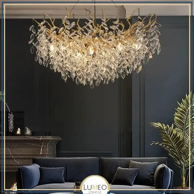 Lustre cascade cristalline, doré ou argenté